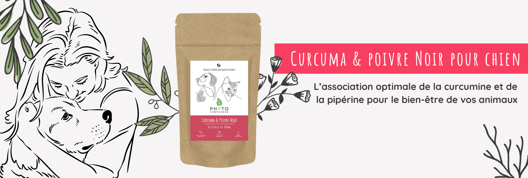 Présentation du produit curcuma et poivre noir de phyto compagnon dans un article dédié aux bienfaits du curcuma pour chien.